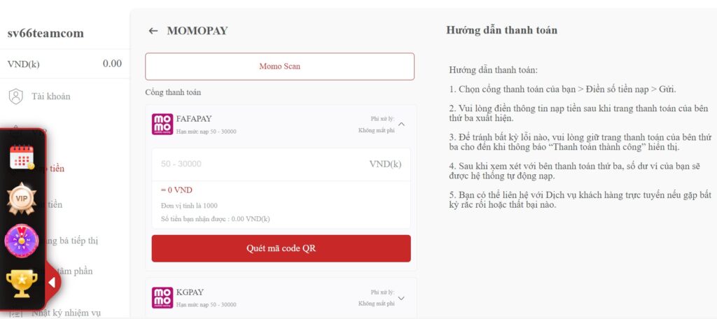 Phương thức nạp tiền qua Momo pay 